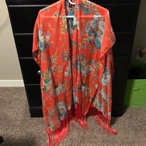 Coral over the shoulder shawl